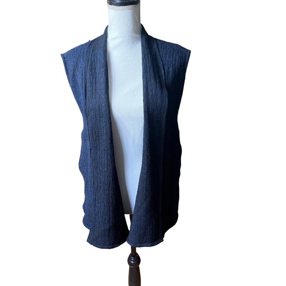Neeru Kumar Wool Open Vest M Oversized Pockets Minimalist Lagenlook Navy Black - Picture 1 of 12
